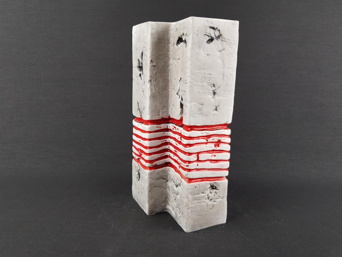 Vintage GEROLD PORZELLAN White Porcelain Vase With Red Lines 7600 West Germany 1970s