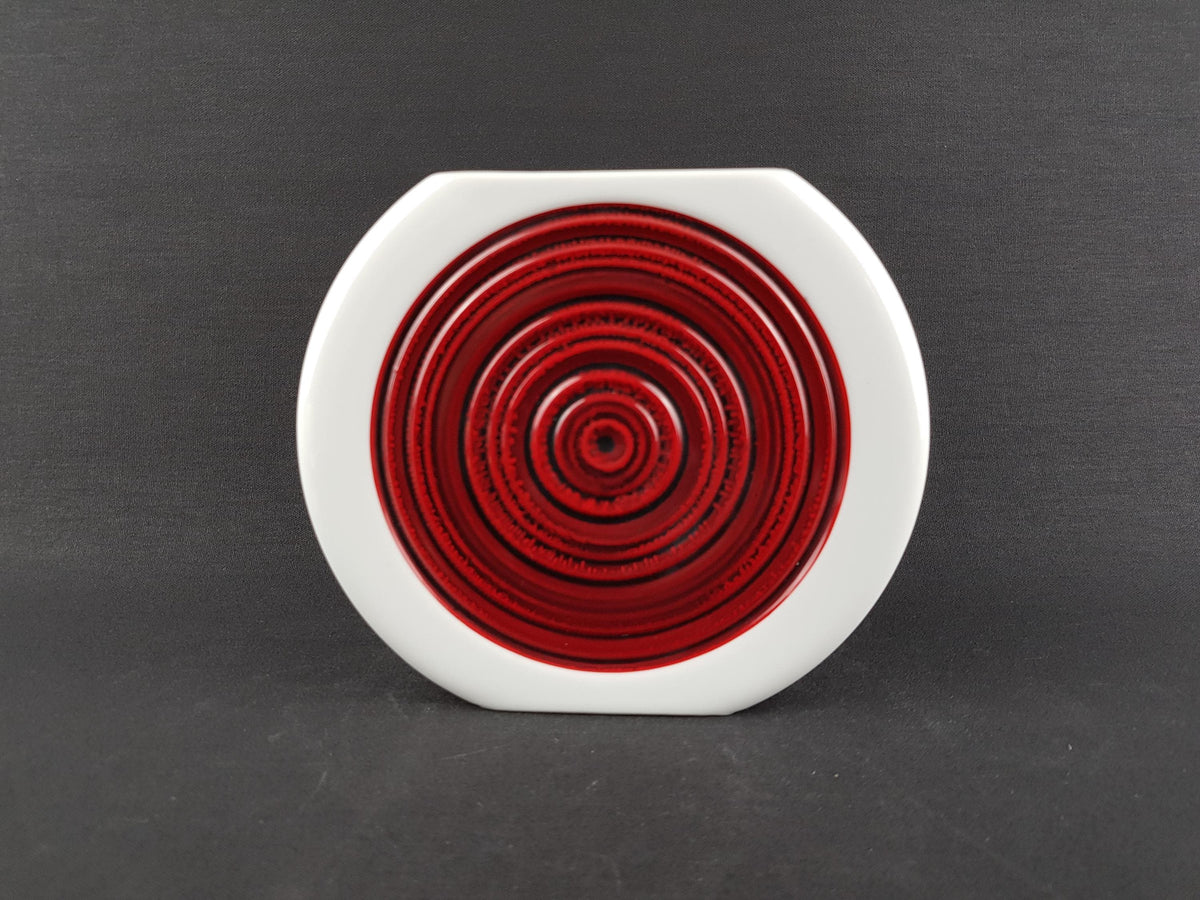 Vintage THOMAS PORZELLAN Red Disk Vase by H.T. Baumann 1960-70, West German Pottery