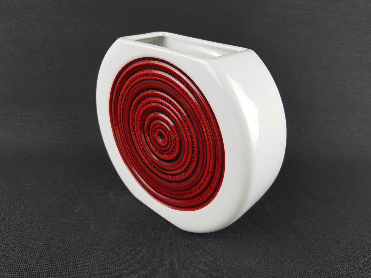 Vintage THOMAS PORZELLAN Red Disk Vase by H.T. Baumann 1960-70, West German Pottery