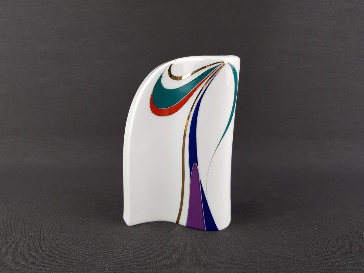 Vintage GEROLD PORZELLAN White Porcelain Vase With Colourful Lines 8468/2 West Germany 1960-70s Fat Lava Era