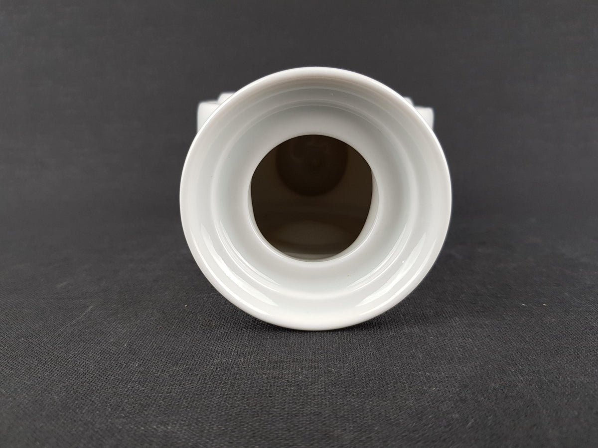 Vintage PLANKENHAMMER FLOSS BAVARIA White Porcelain Vase / Candle Holder with Golden Circle West Germany 1970s