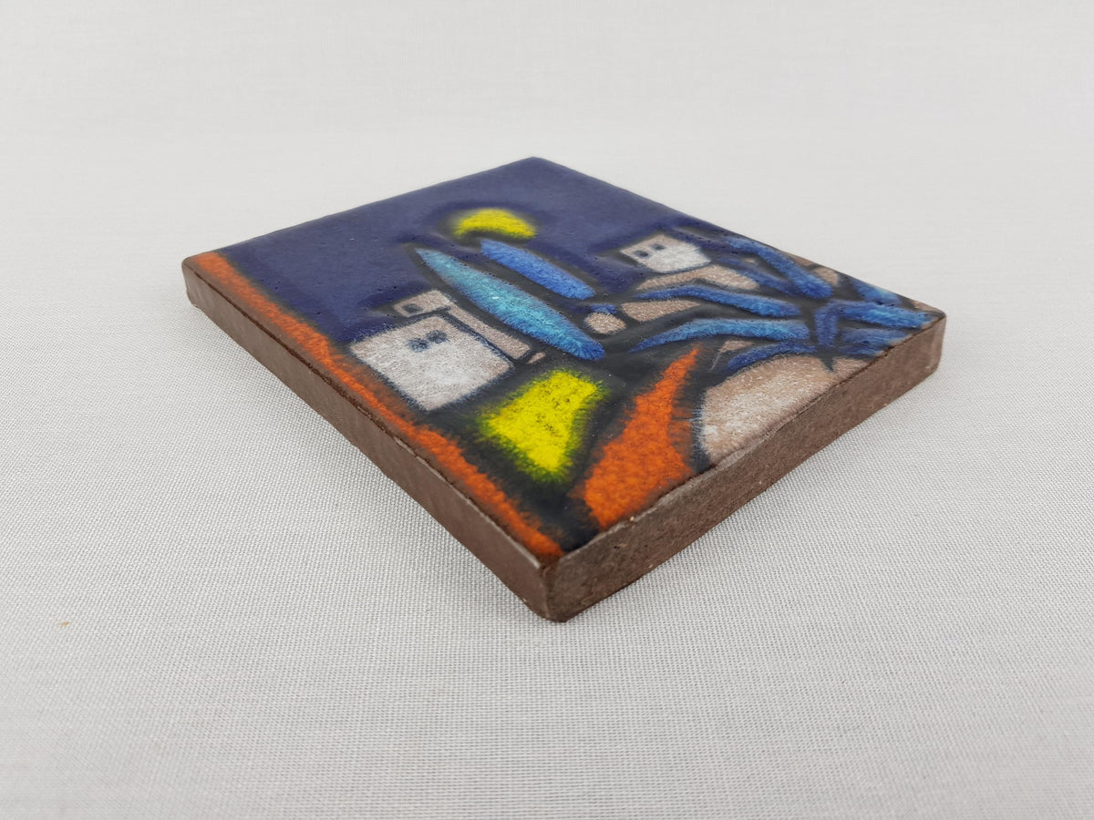 Rare Vintage RUSCHA KERAMIK Blue Wall Tile with Beach House Decor by Adele Bolz 783/2 West German Pottery 1960s