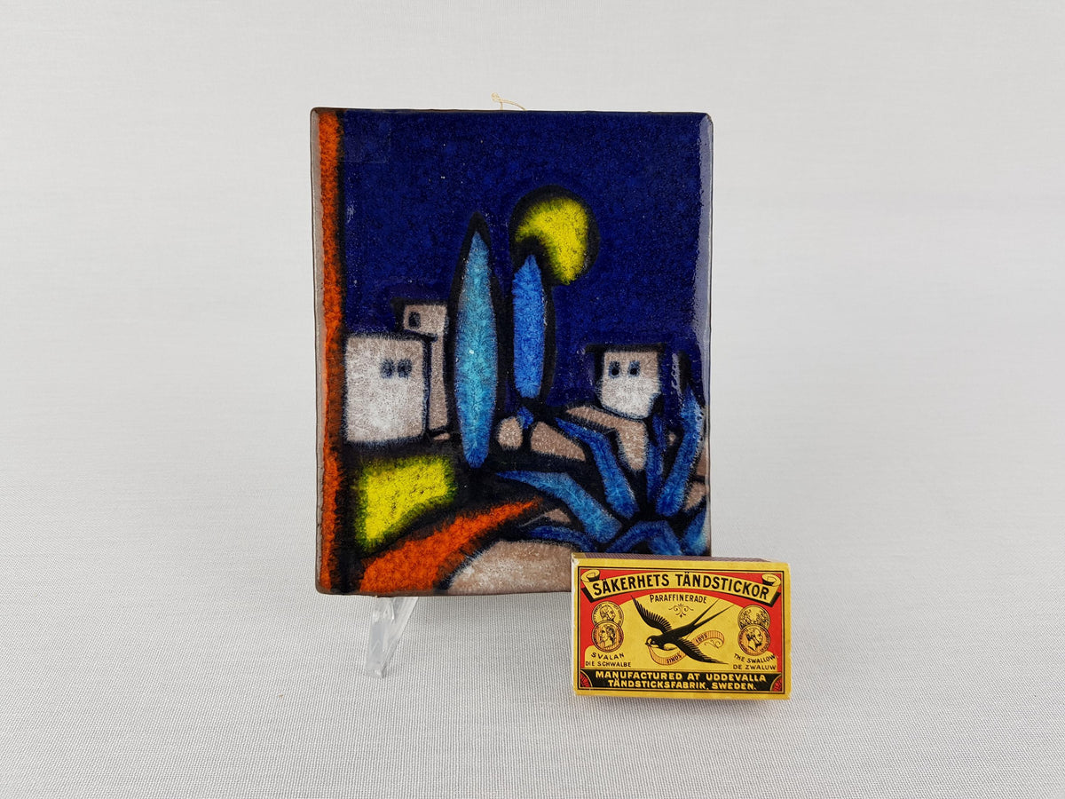 Rare Vintage RUSCHA KERAMIK Blue Wall Tile with Beach House Decor by Adele Bolz 783/2 West German Pottery 1960s