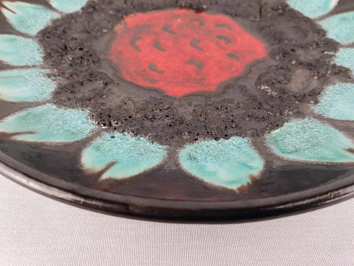 Vintage RUSCHA KERAMIK Fat Lava Wall Plate, Flower Decor 1970s