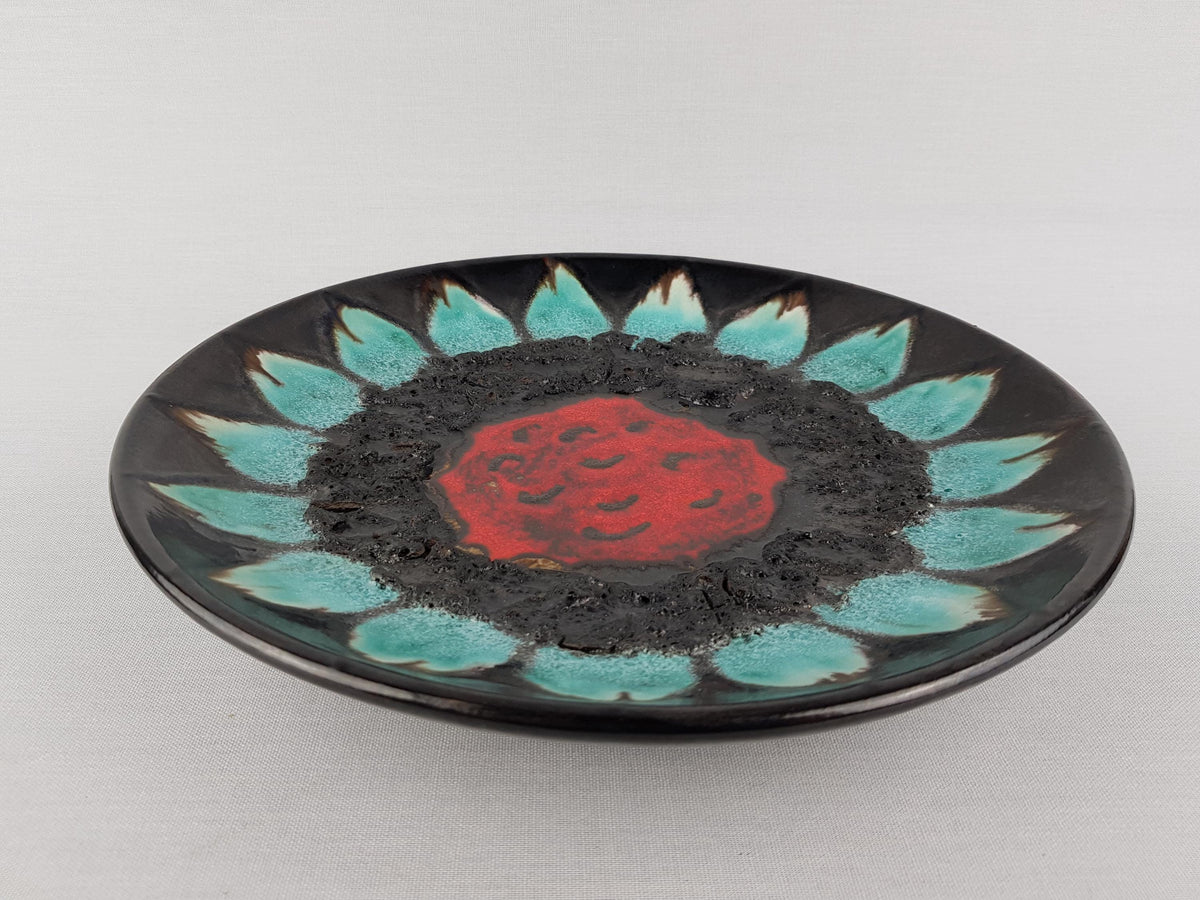 Vintage RUSCHA KERAMIK Fat Lava Wall Plate, Flower Decor 1970s