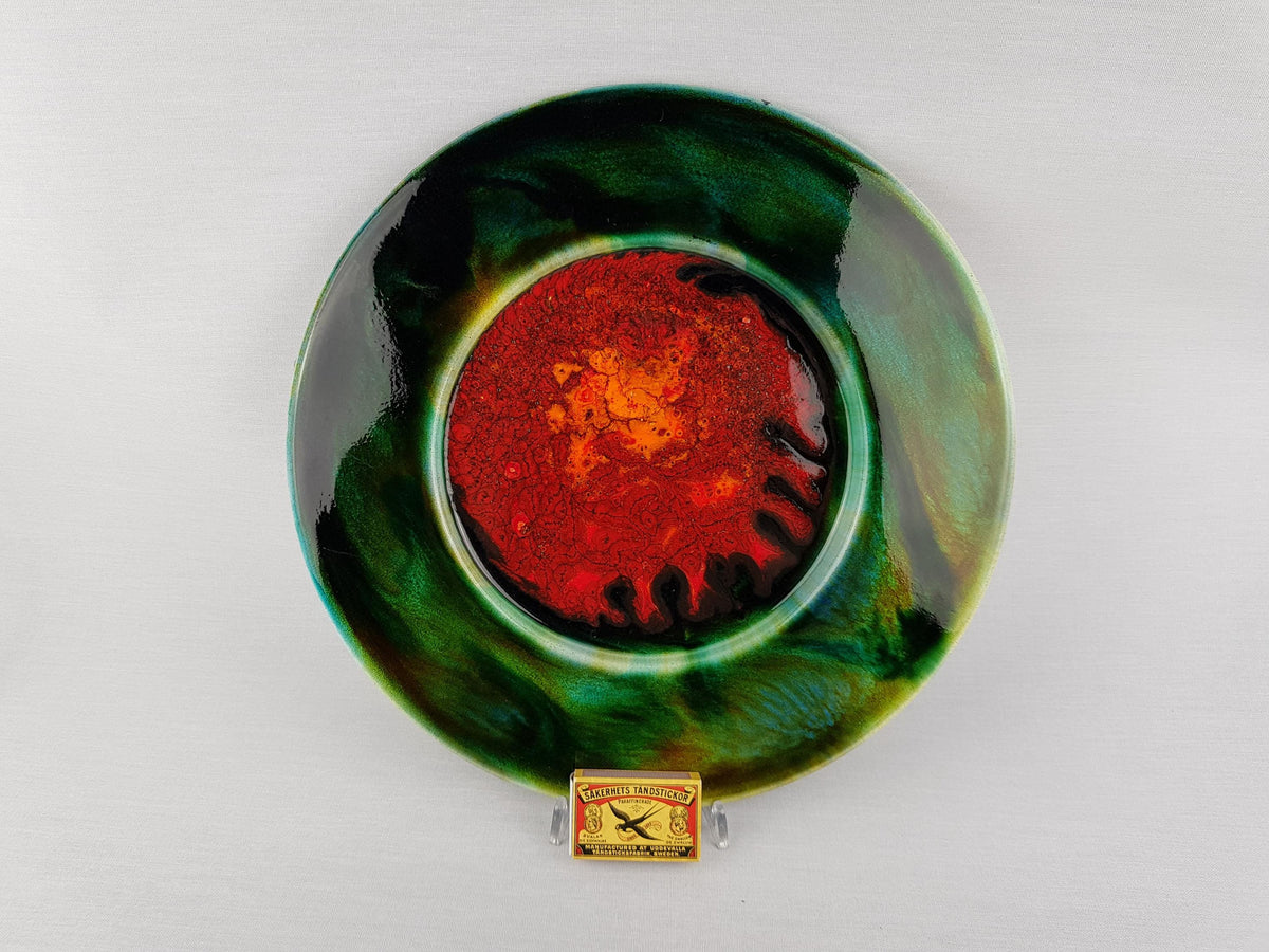 Vintage GRUNSTADT Green and Orange Wall Plaque West German Pottery by Reiner Gehrig 1970s
