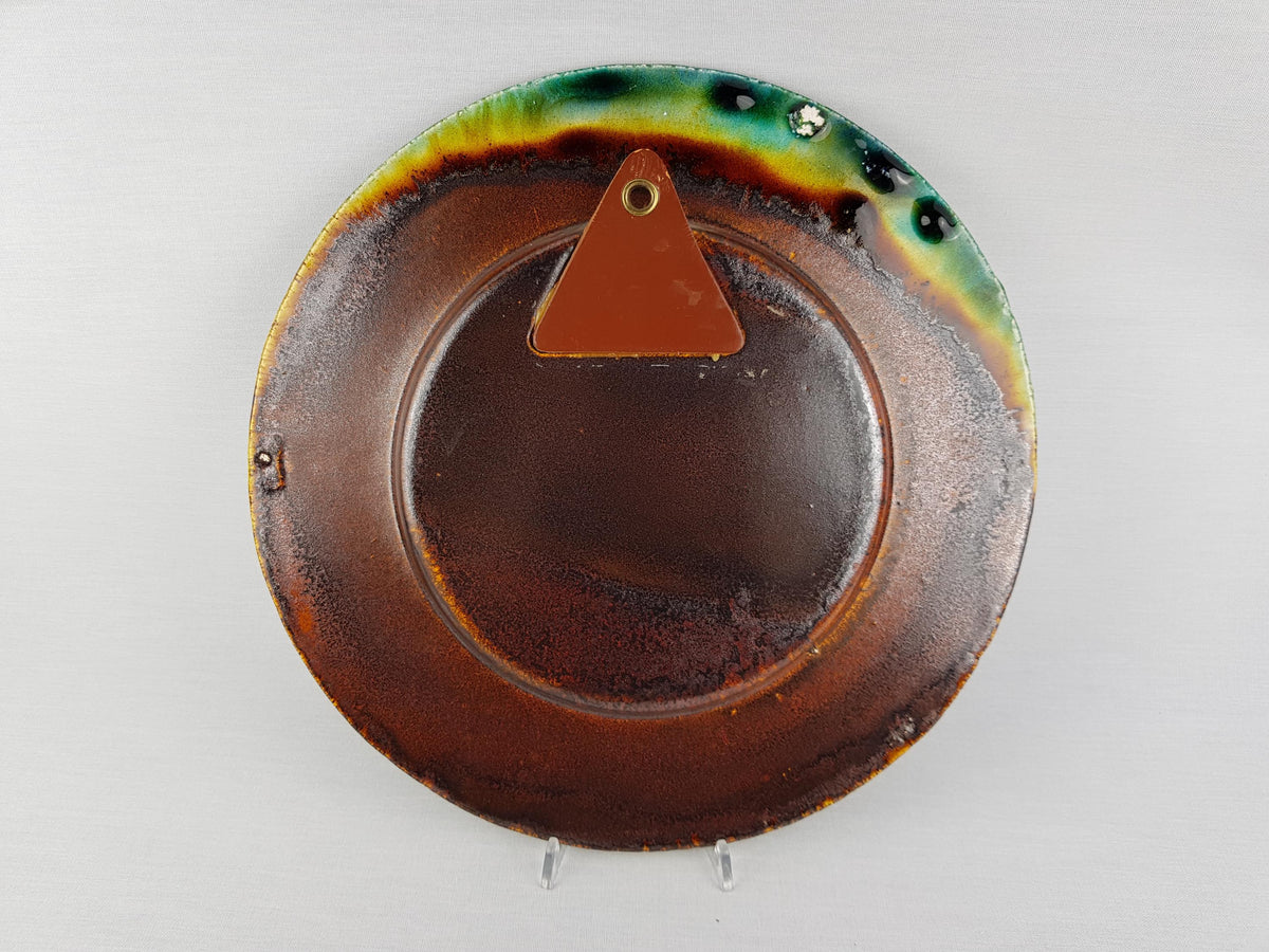 Vintage GRUNSTADT Green and Orange Wall Plaque West German Pottery by Reiner Gehrig 1970s