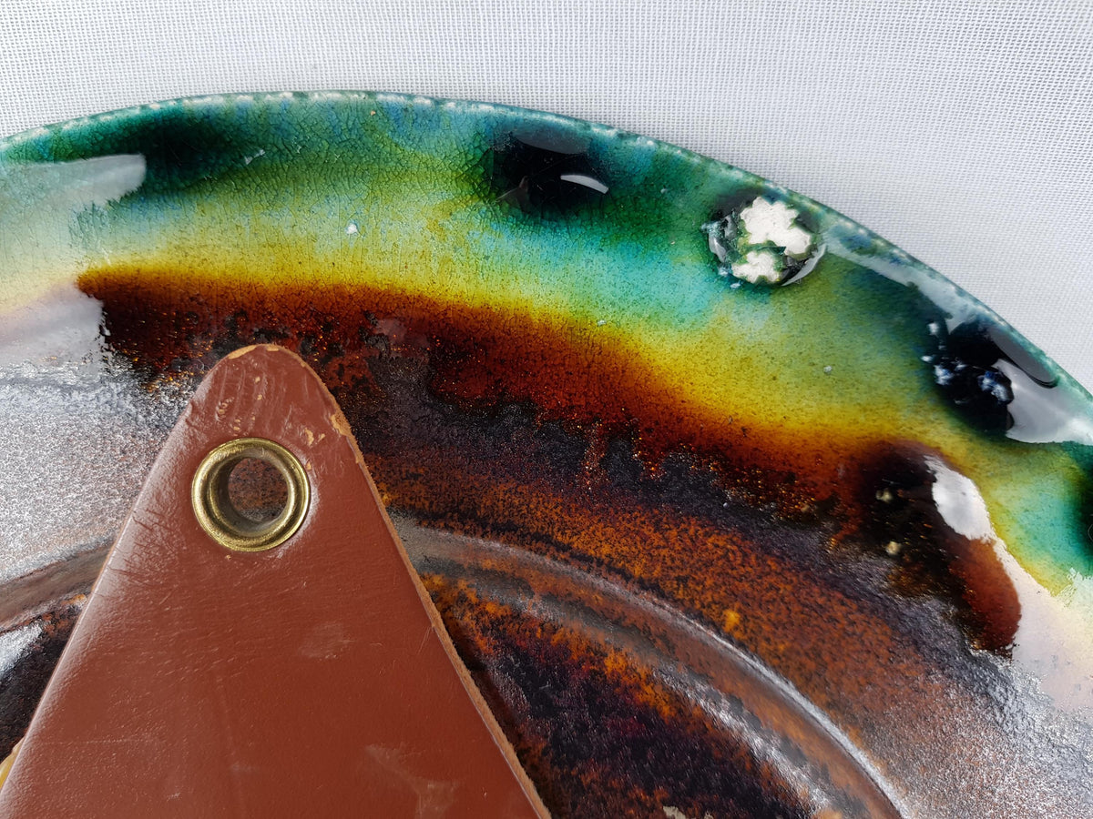 Vintage GRUNSTADT Green and Orange Wall Plaque West German Pottery by Reiner Gehrig 1970s