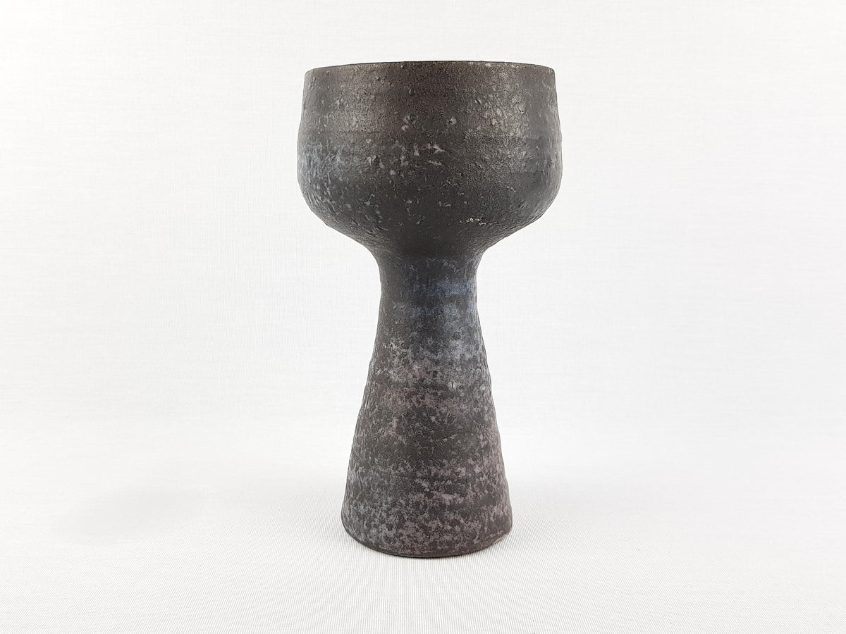 Vintage MOBACH Black and Purple Goblet Vase from Dutch Studio Pottery 1970s
