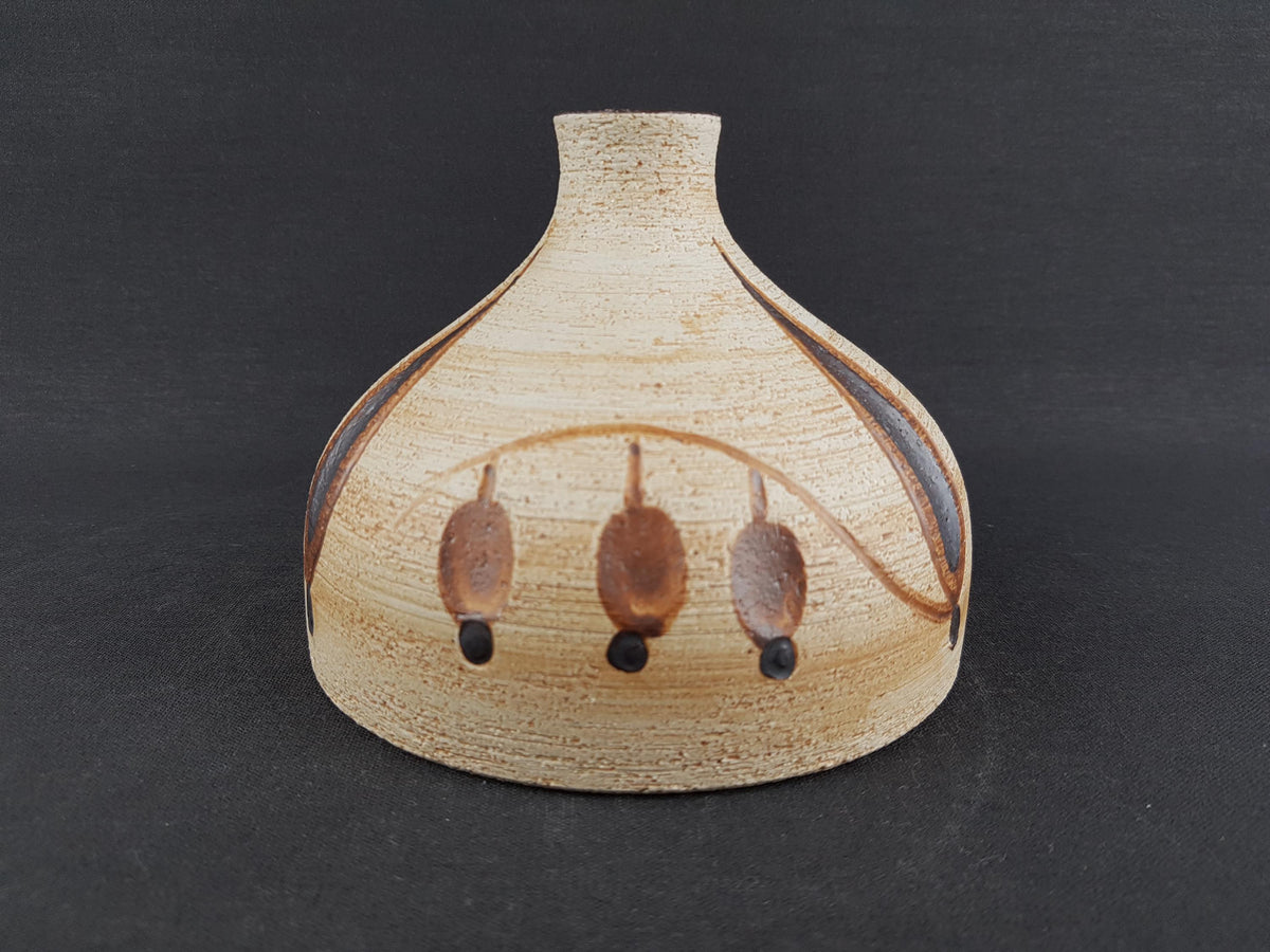 Vintage SGRAFO Beige and Brown Vase with Abstract Leaf decor West Germany 1970s