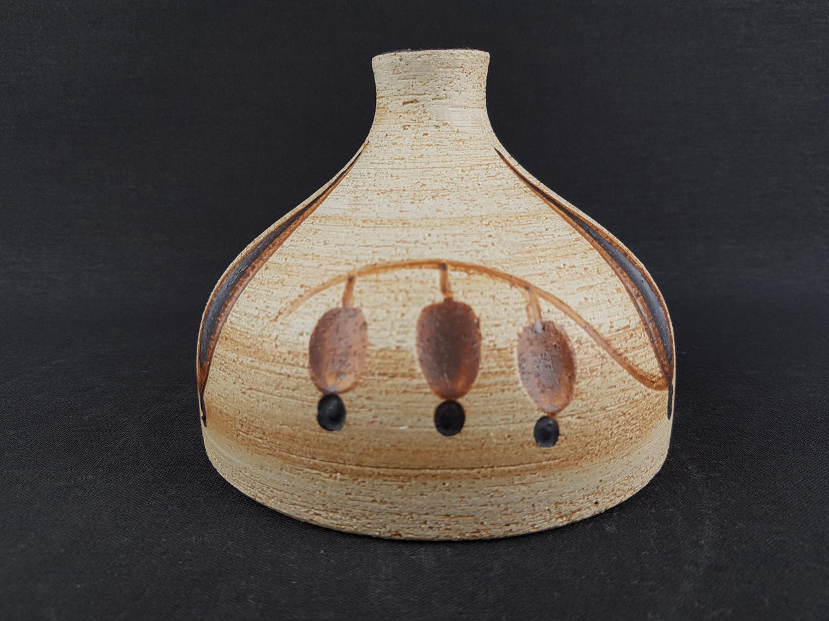Vintage SGRAFO Beige and Brown Vase with Abstract Leaf decor West Germany 1970s