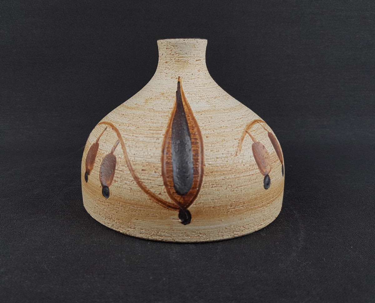 Vintage SGRAFO Beige and Brown Vase with Abstract Leaf decor West Germany 1970s