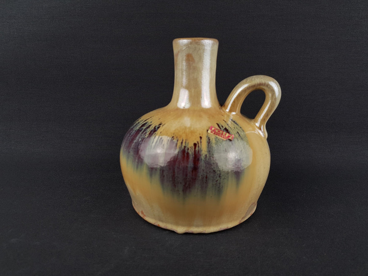 Vintage ROTH KERAMIK Handled Yellow and Purple/ Green Vase, West German Pottery 1960-70