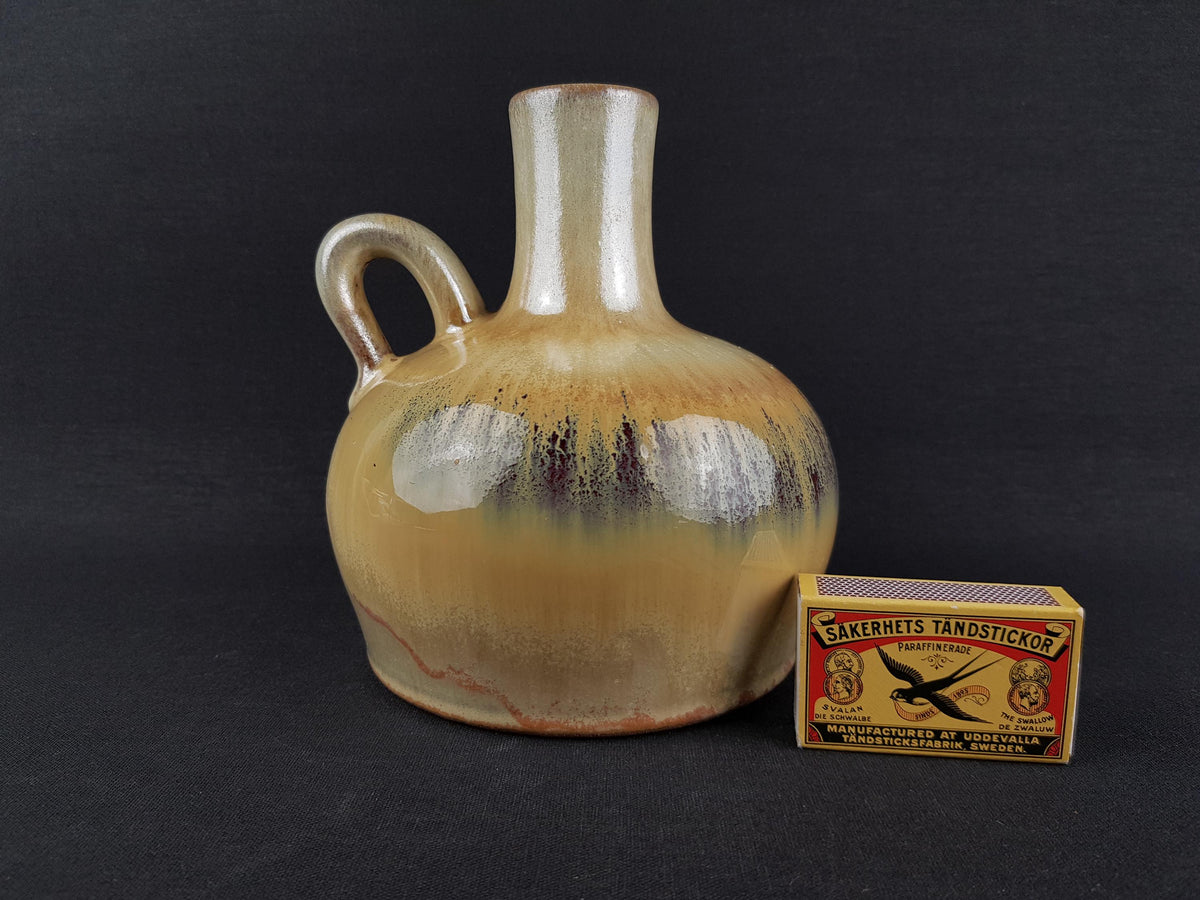 Vintage ROTH KERAMIK Handled Yellow and Purple/ Green Vase, West German Pottery 1960-70