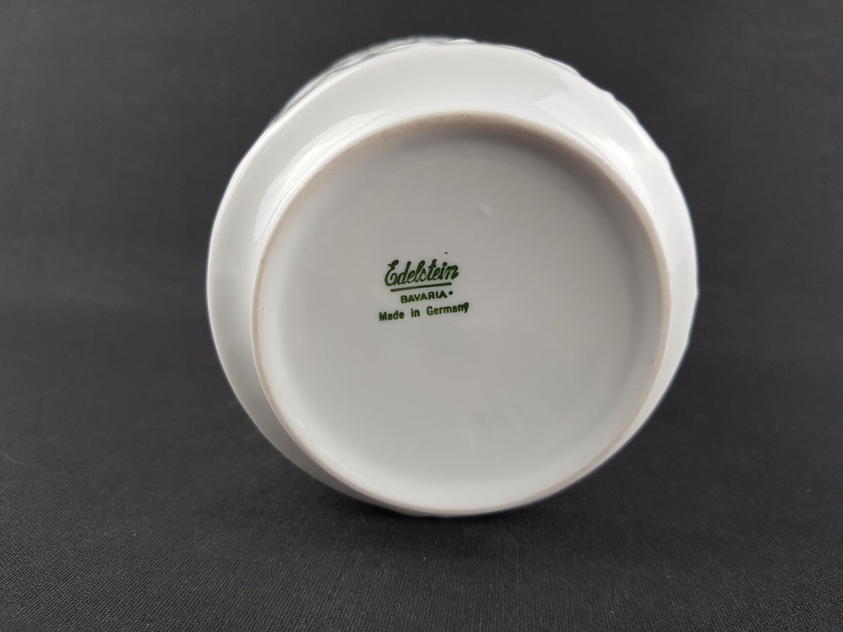 Vintage EDELSTEIN PORZELLAN White Glossy Vase with "Menschen im Paradies" decor by Kurt Wendler 1965