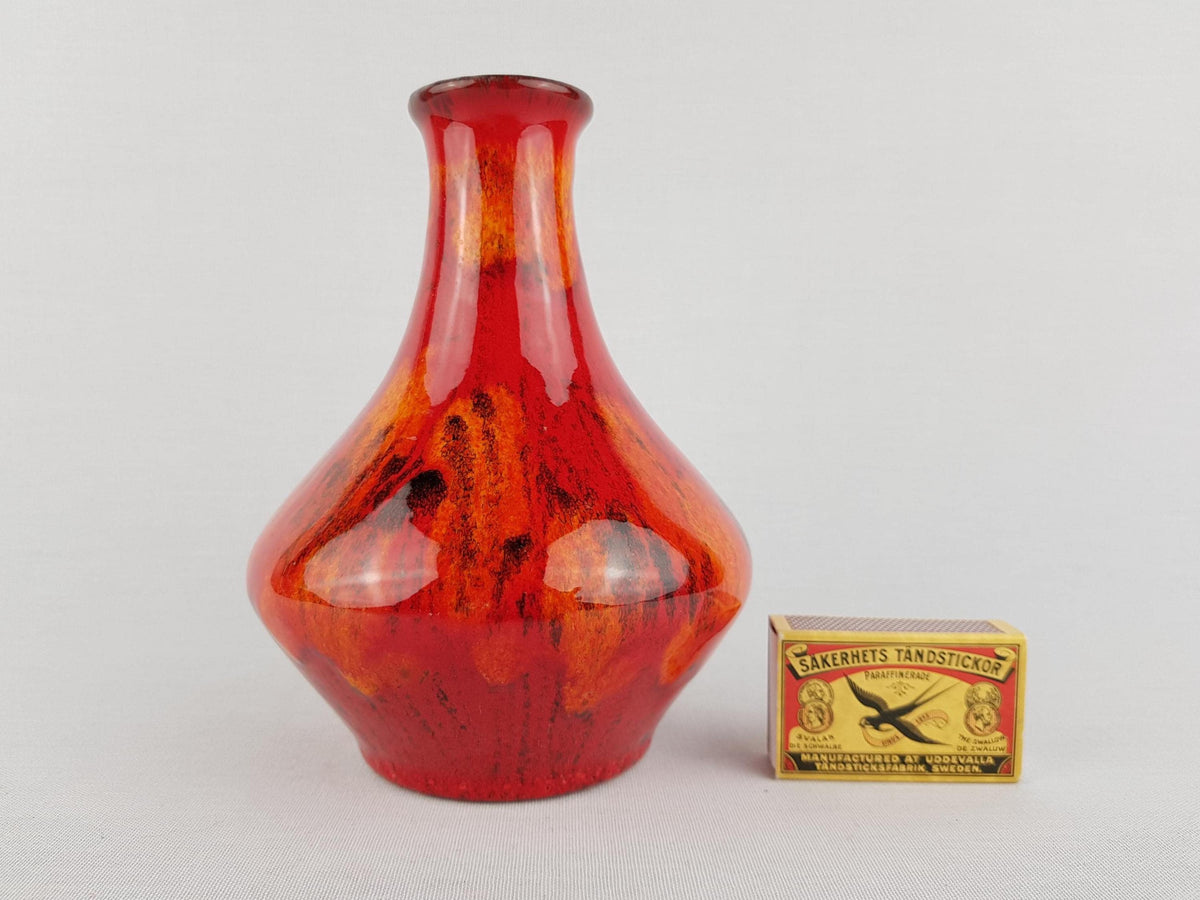Vintage WALTER GERHARDS Topferei Red and Orange Vase 1005 16 West German Pottery 1970s
