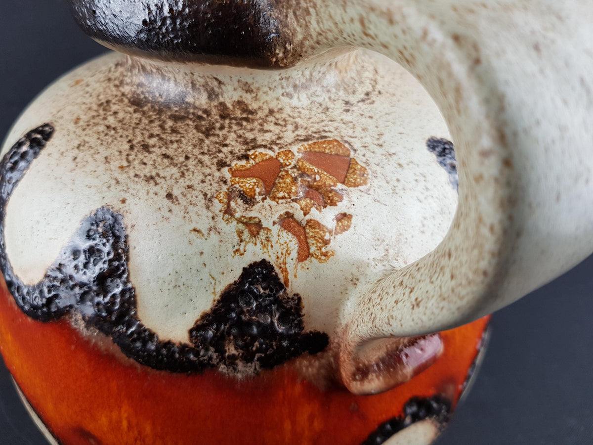 Vintage SCHEURICH KERAMIK Handled Beige, Orange, Yellow and Black Fat Lava CERAMOS Vase with 484 21 West Geman Pottery 1970s