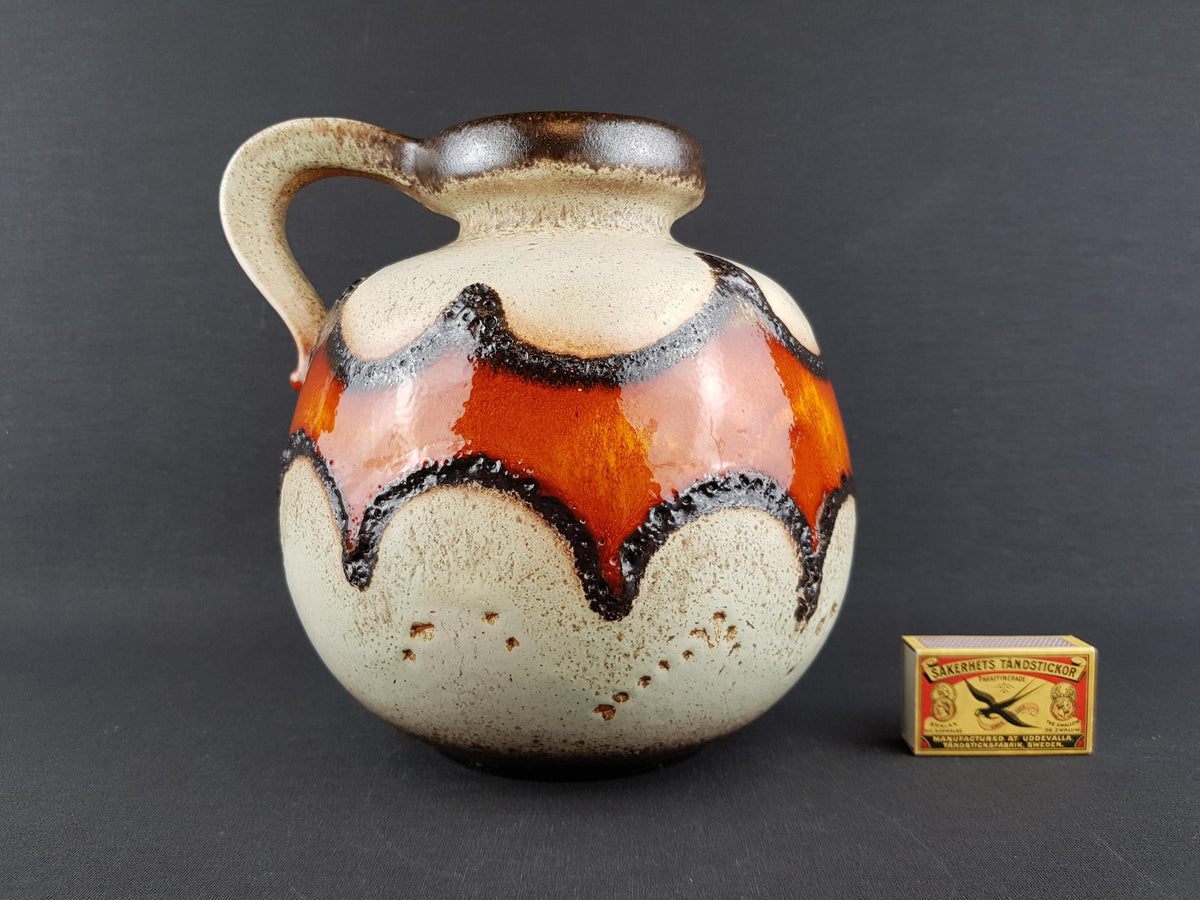 Vintage SCHEURICH KERAMIK Handled Beige, Orange, Yellow and Black Fat Lava CERAMOS Vase with 484 21 West Geman Pottery 1970s