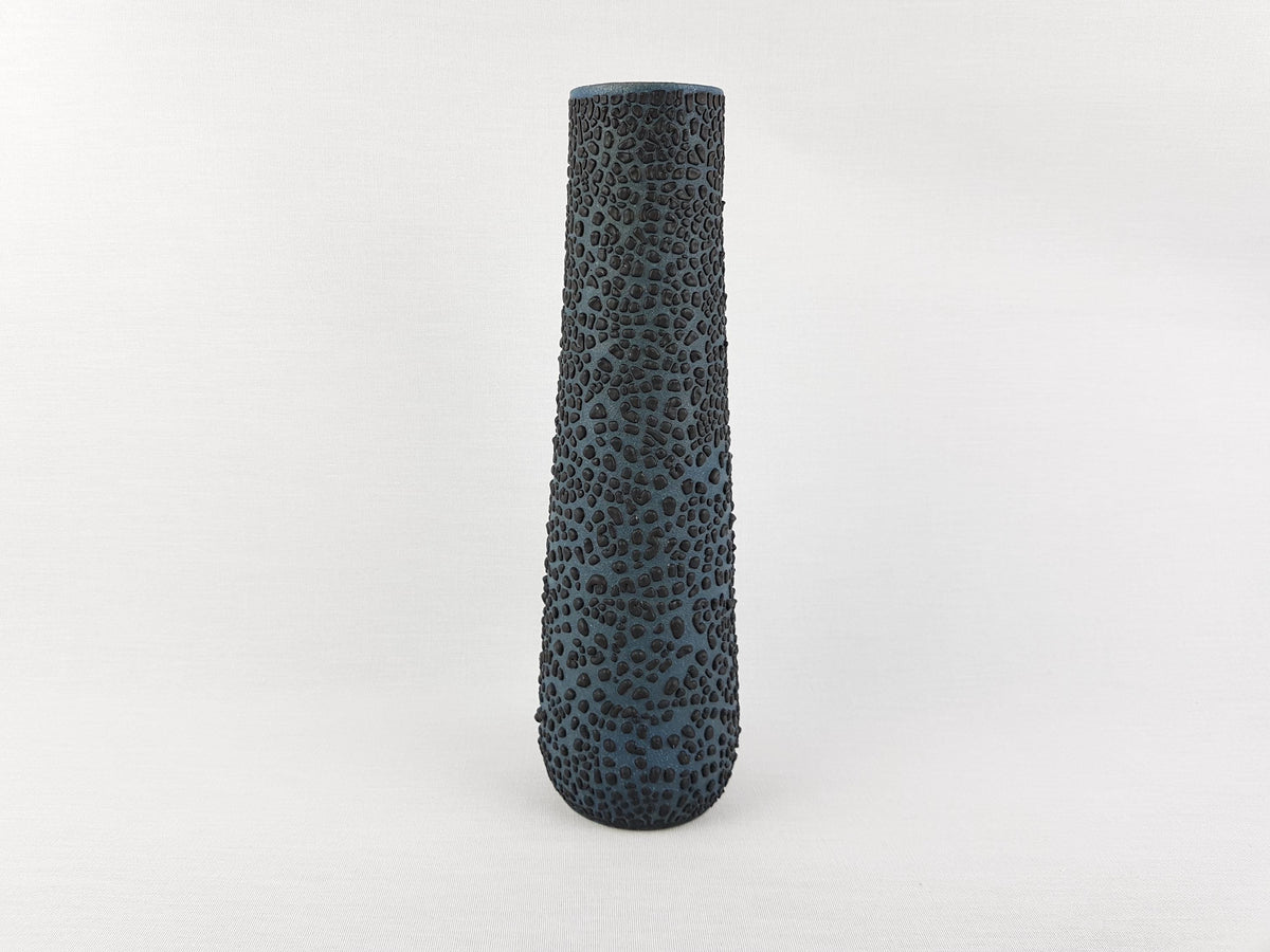 Vintage ALBERT KIESSLING Teal Studio Vase with Black Snake Skin East German Pottery 1970s