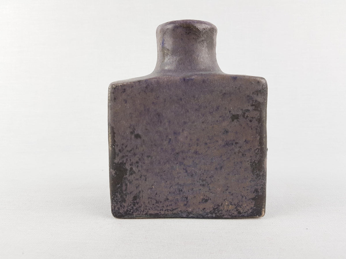 Vintage MOBACH Brown Purple Square Vase Dutch Studio Pottery 1970s Minimalist Ceramic