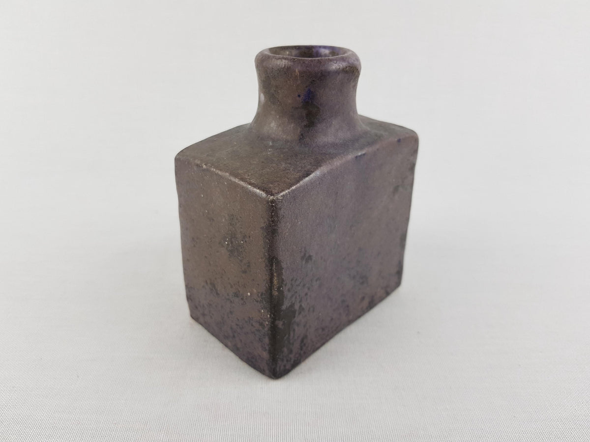 Vintage MOBACH Brown Purple Square Vase Dutch Studio Pottery 1970s Minimalist Ceramic