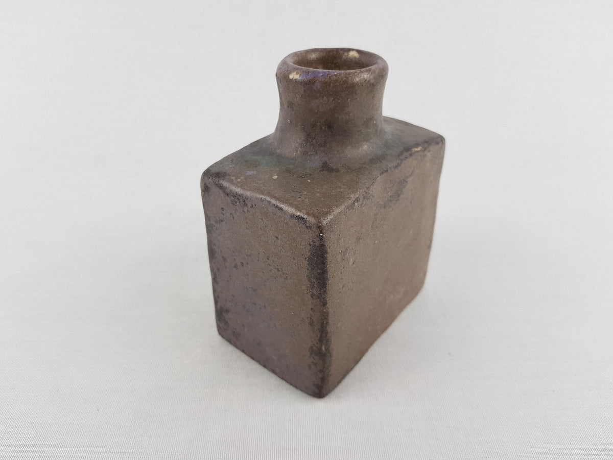 Vintage MOBACH Brown Purple Square Vase Dutch Studio Pottery 1970s Minimalist Ceramic