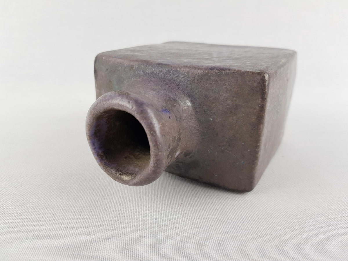 Vintage MOBACH Brown Purple Square Vase Dutch Studio Pottery 1970s Minimalist Ceramic