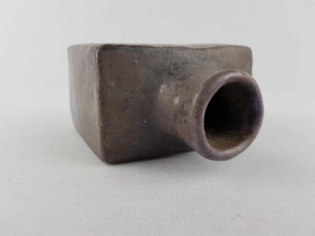 Vintage MOBACH Brown Purple Square Vase Dutch Studio Pottery 1970s Minimalist Ceramic