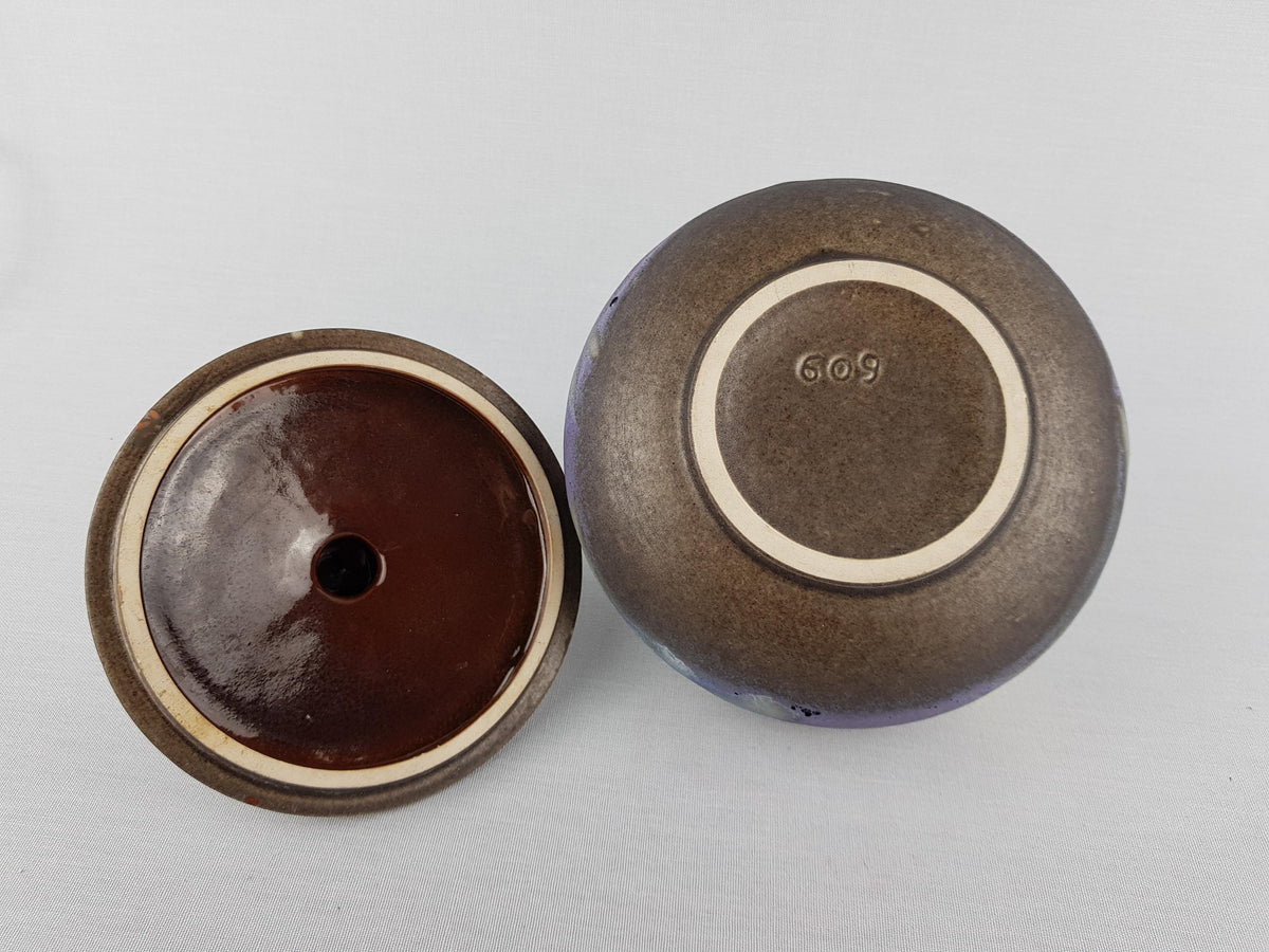 Vintage RUSCHA KERAMIK Purple and Dark Grey Bowl with Lid West German Pottery Fat Lava Era 1970s