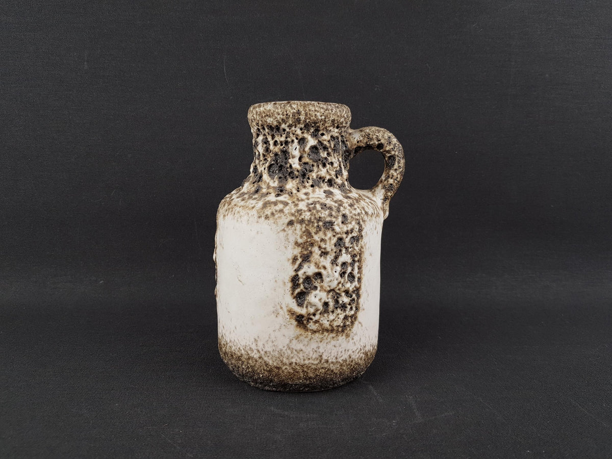 Vintage SCHEURICH KERAMIK White Vase with Dark Brown Fat Lava 414-16 West German Pottery 1970s