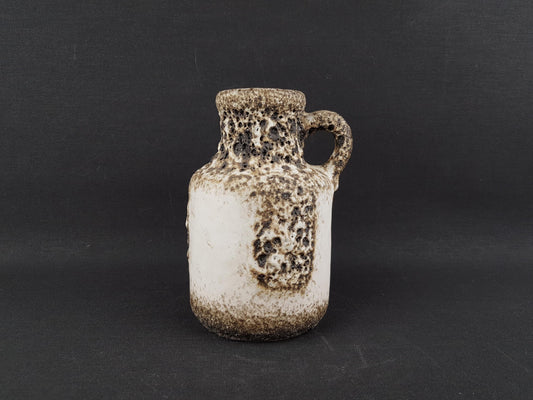 Vintage SCHEURICH KERAMIK White Vase with Dark Brown Fat Lava 414-16 West German Pottery 1970s