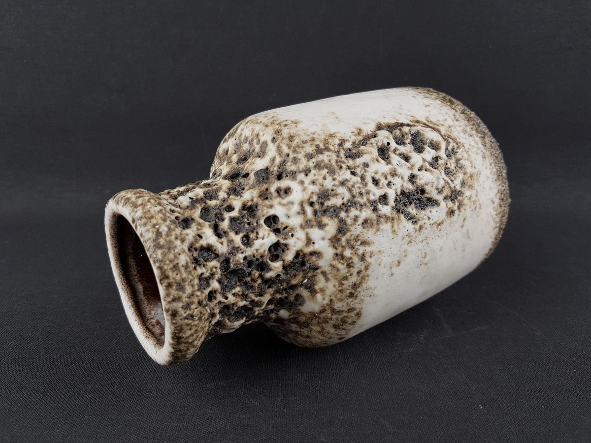 Vintage SCHEURICH KERAMIK White Vase with Dark Brown Fat Lava 414-16 West German Pottery 1970s