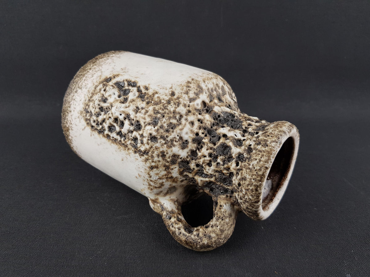 Vintage SCHEURICH KERAMIK White Vase with Dark Brown Fat Lava 414-16 West German Pottery 1970s