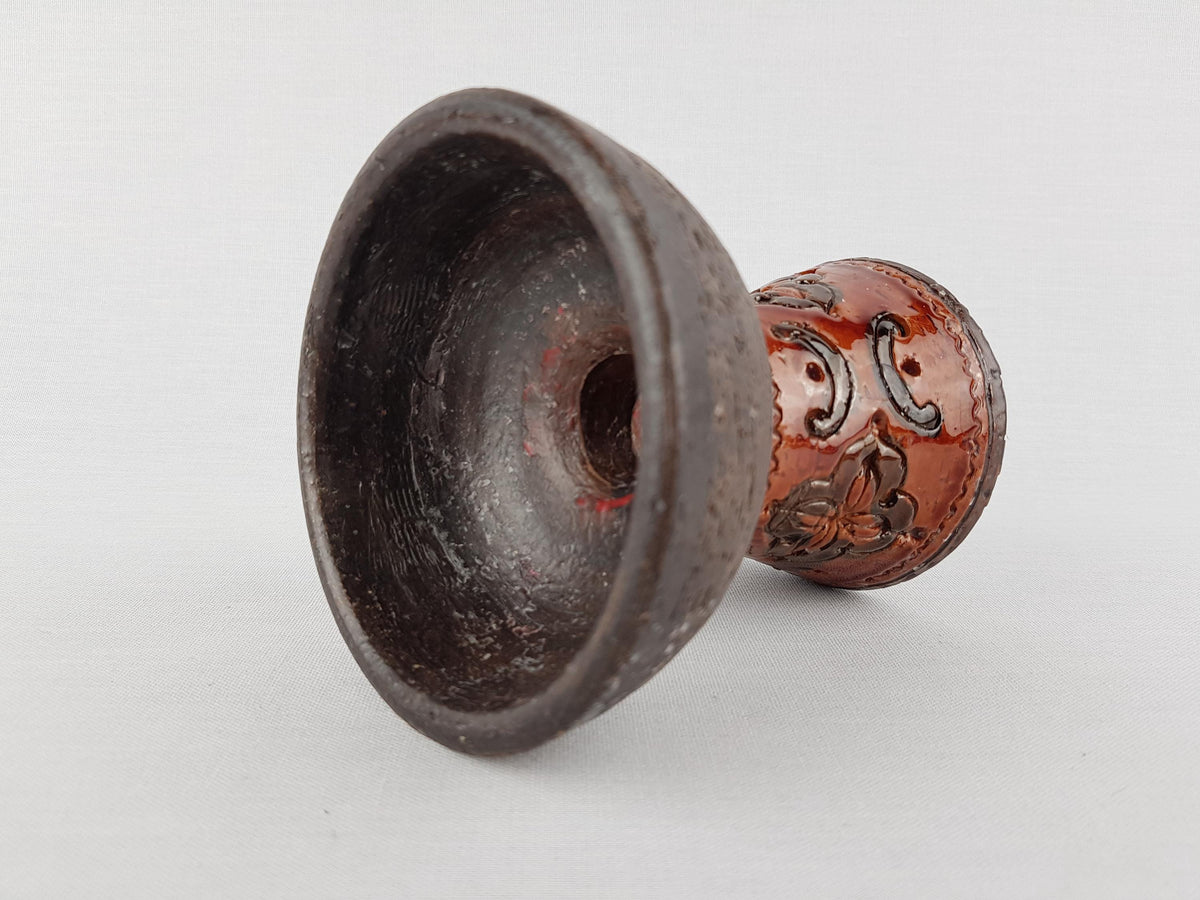 Vintage BITOSSI Brown Candle Holder with Incised Pattern Italian Pottery 1960s
