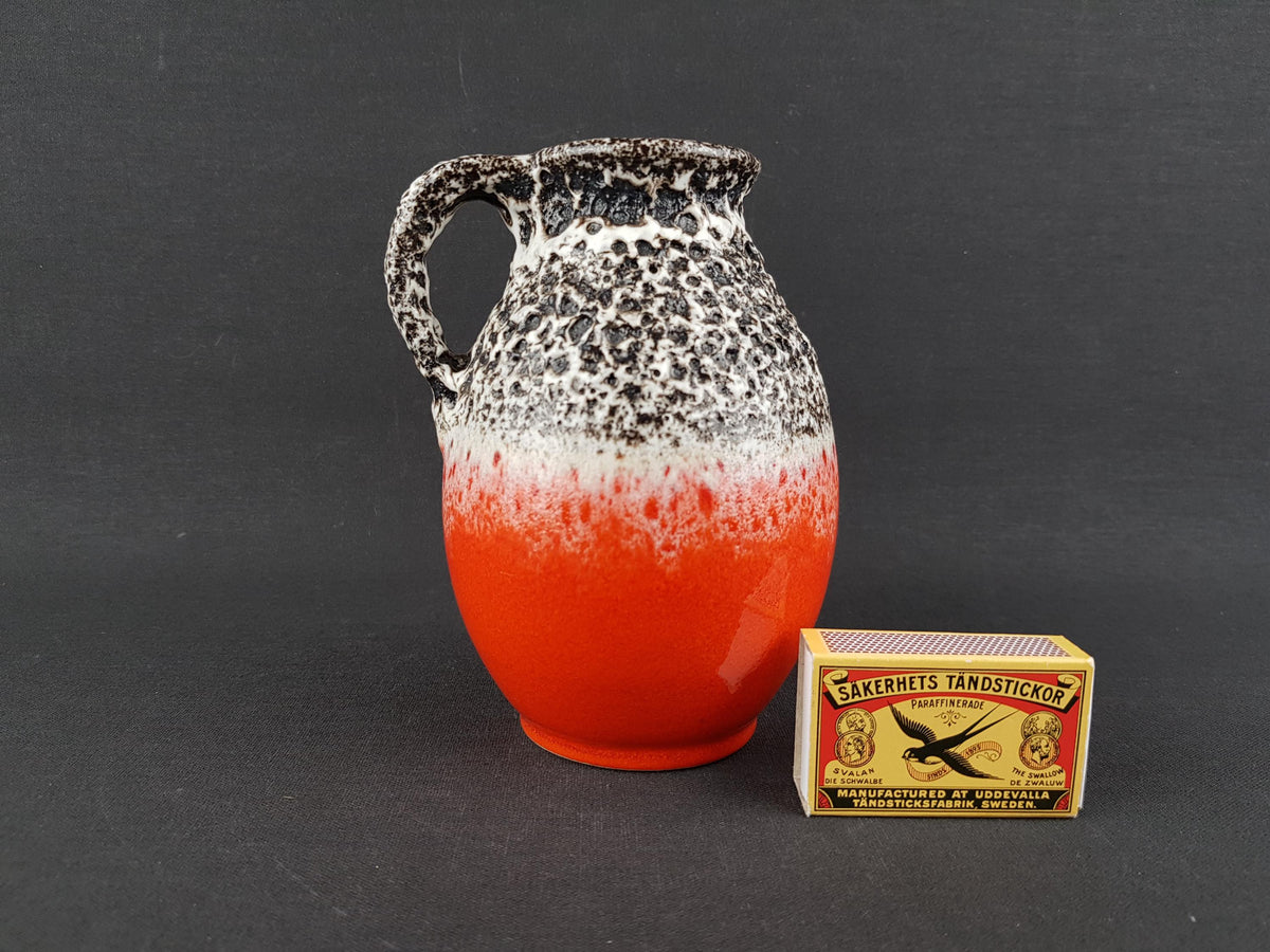Vintage JASBA KERAMIK Orange Vase with Black and White Fat Lava Decor | "FLORINA" Series | N606 1014 | West German Pottery 1970s