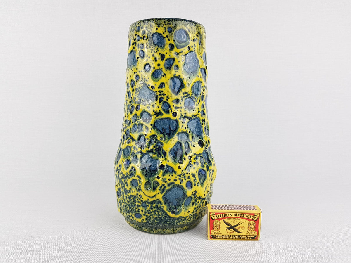 Vintage SCHEURICH KERAMIK Blue and Yellow Fat Lava Vase 529 25 West German Pottery 1970s
