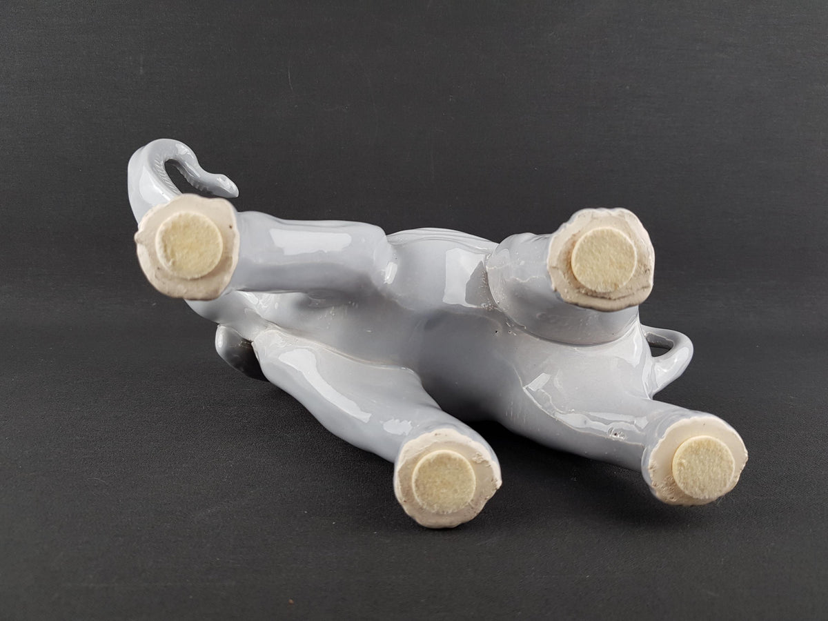 Vintage German Porcelain Elephant Figurine Grey White Ceramic Elephant Trunk Up GDR Graefenthal Style Good Luck Elephant Decor