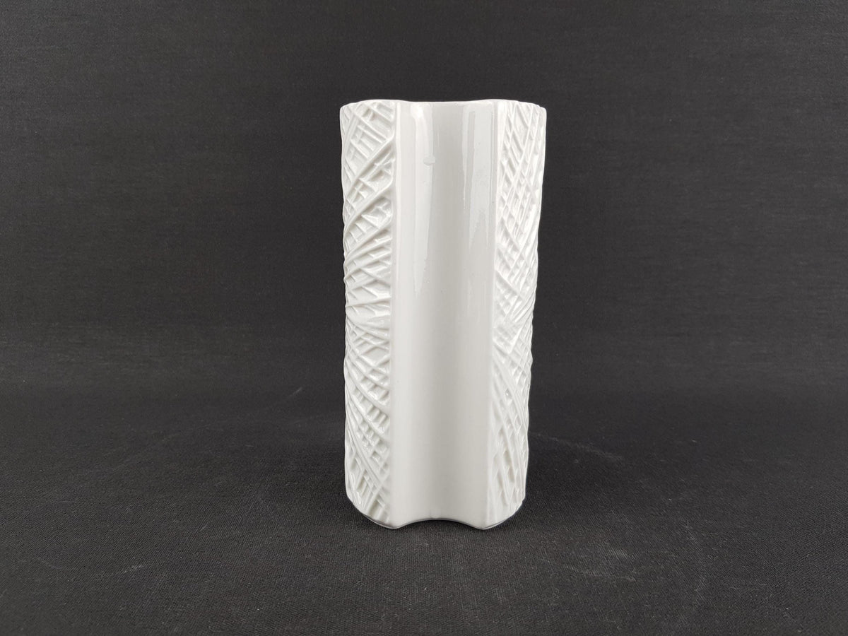 Vintage WUNSIEDEL Porcelain Glossy Op Art Vase With Line Decor 1970s