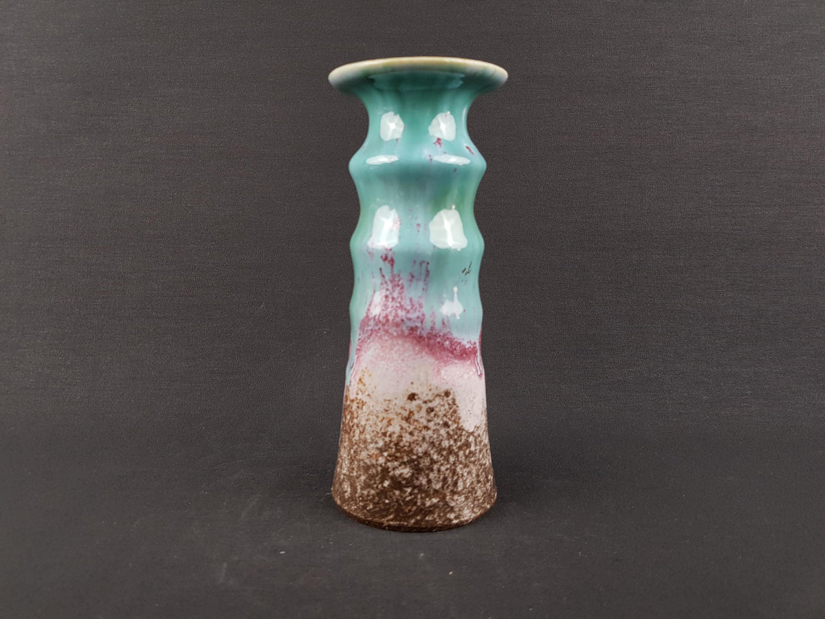 Vintage UNTERSTAB Kunst Töpferei Unterstab KTU Green, Brown and Pink Vase Studio Art Pottery, East German Pottery 1960's