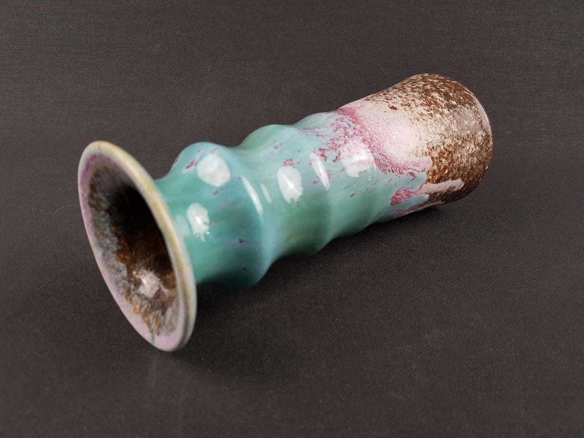 Vintage UNTERSTAB Kunst Töpferei Unterstab KTU Green, Brown and Pink Vase Studio Art Pottery, East German Pottery 1960's
