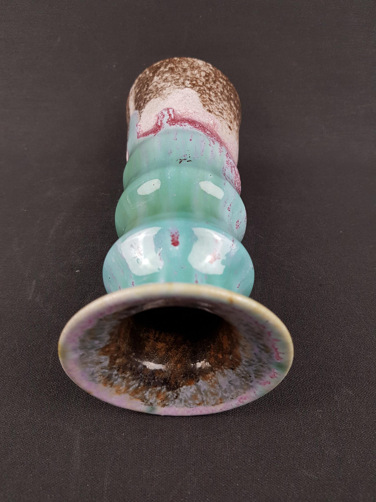 Vintage UNTERSTAB Kunst Töpferei Unterstab KTU Green, Brown and Pink Vase Studio Art Pottery, East German Pottery 1960's