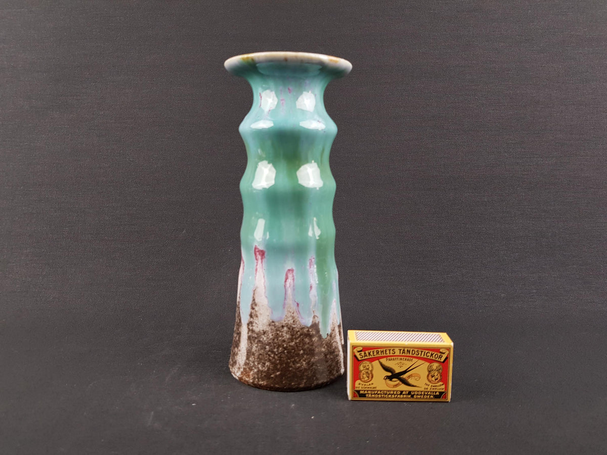Vintage UNTERSTAB Kunst Töpferei Unterstab KTU Green, Brown and Pink Vase Studio Art Pottery, East German Pottery 1960's