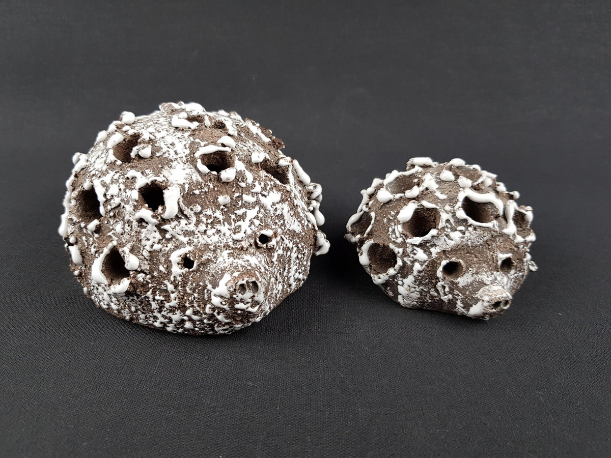 Set of Two RARE Vintage GUDRUN BAUDISCH Metallic Golden Hedgehog Figurines For Hallstatt Austria 1960s