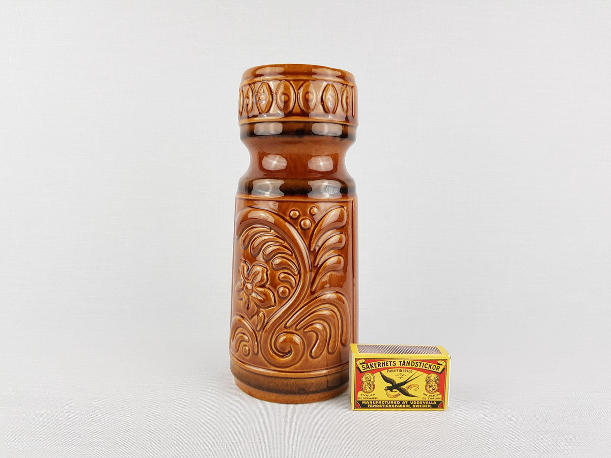 Vintage VEB GRAFENRODA Brown Fat Lava Era Vase 122-22 East German Pottery 1950s