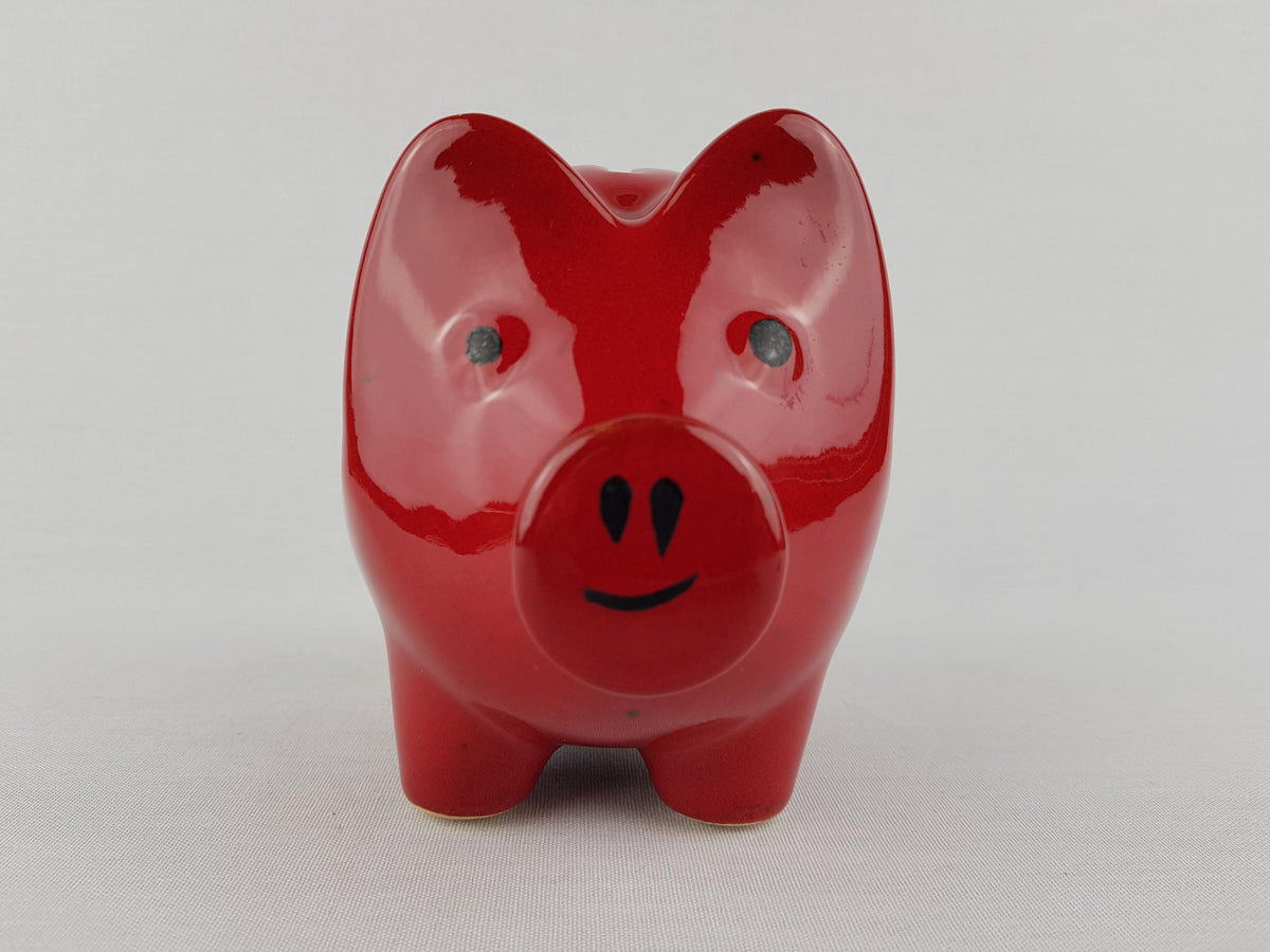 Vintage SCHEURICH KERAMIK Red Piggy Money Bank ''Clover'' Decor West German Pottery Fat Lava Era 1970s
