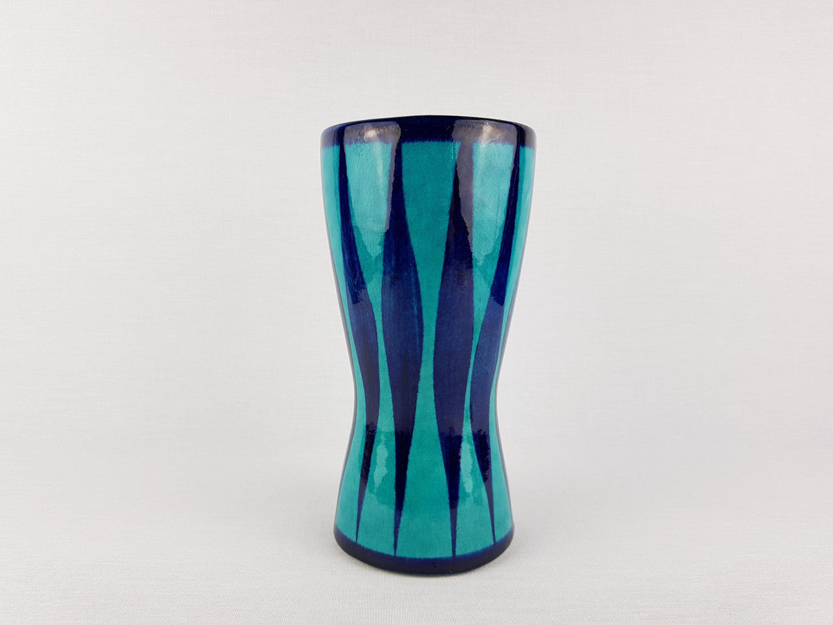Vintage SCHEURICH KERAMIK Turquoise/ Blue Vase Stripe Decor 244-22 West German Pottery 1970s