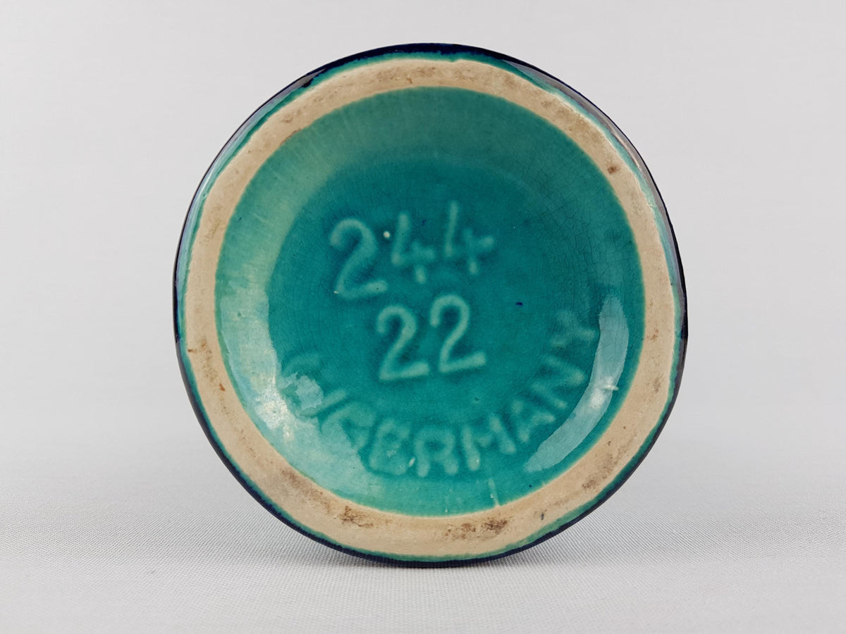 Vintage SCHEURICH KERAMIK Turquoise/ Blue Vase Stripe Decor 244-22 West German Pottery 1970s