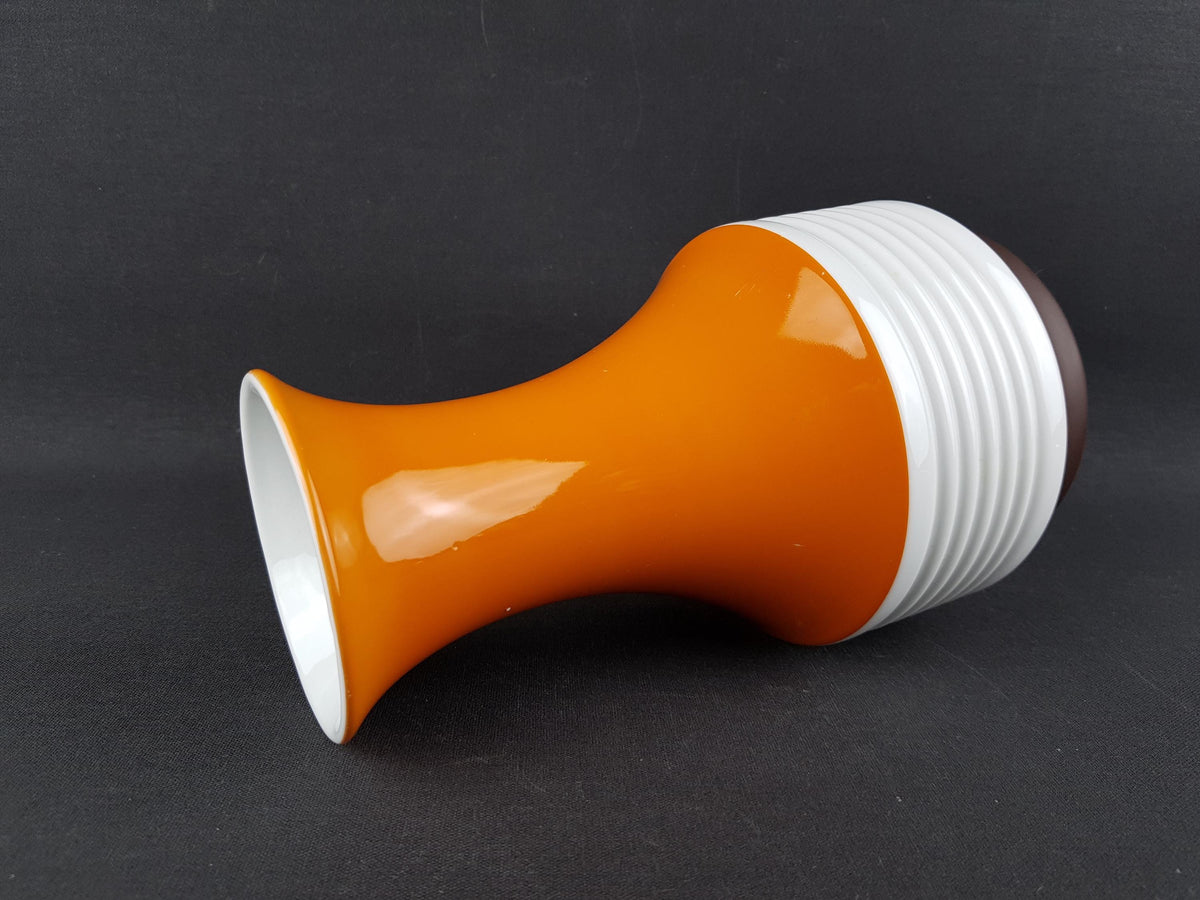 Vintage SCHUMANN ARZBERG Orange, Brown and White Porcelain Vase Bavaria Germany 1970s