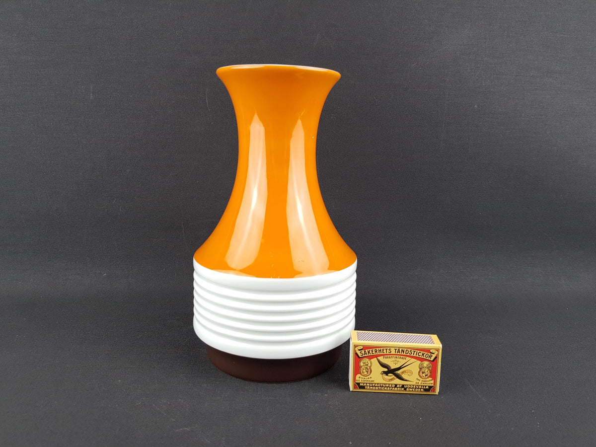 Vintage SCHUMANN ARZBERG Orange, Brown and White Porcelain Vase Bavaria Germany 1970s
