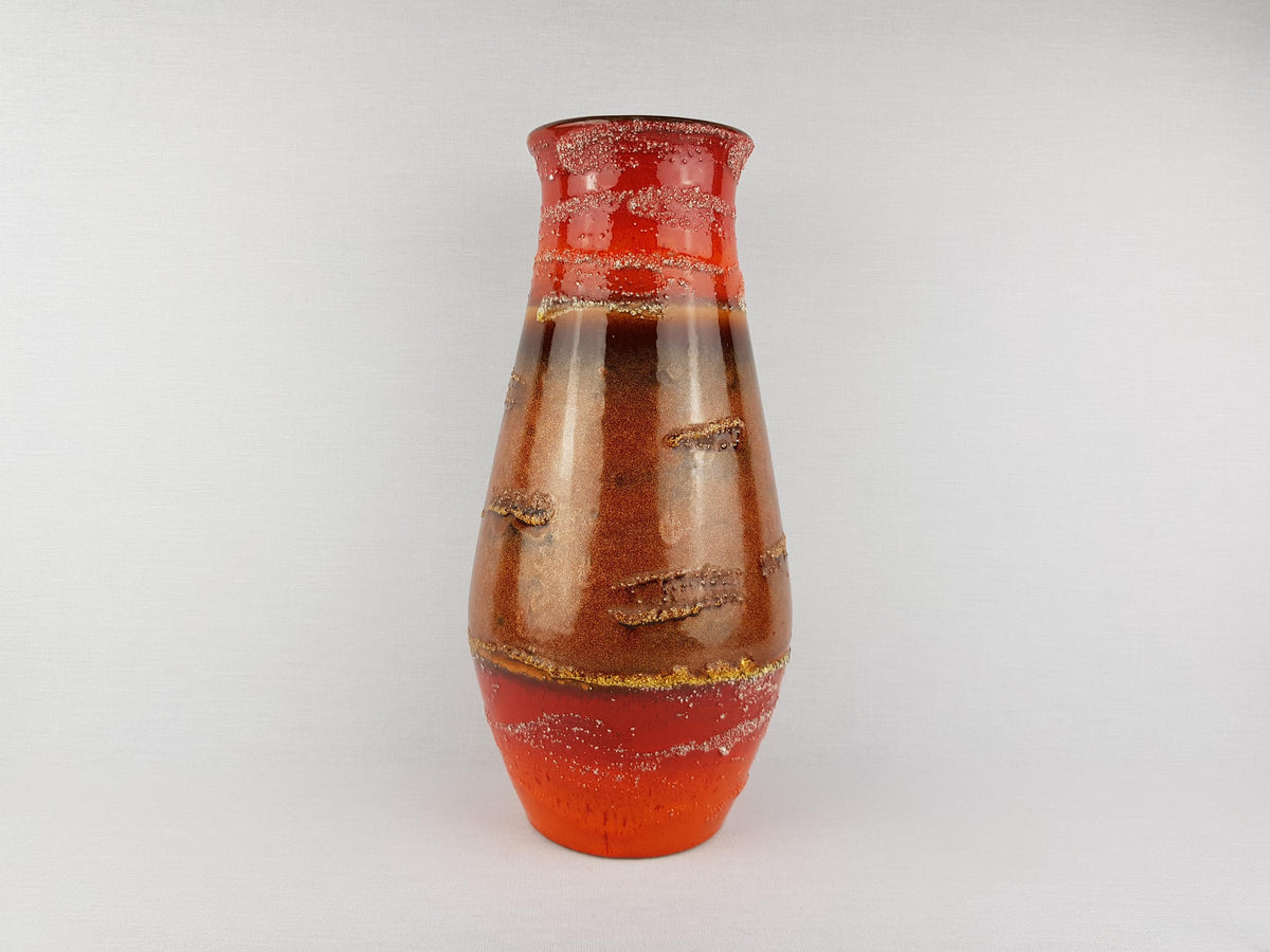 Vintage CARSTENS TONNIESHOF Orange/ Red and Brown Fat Lava Vase with Shimmering Glaze 5042-35 West German Pottery 1970s